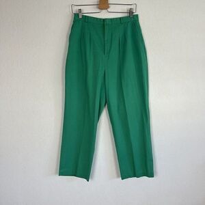 H.W Straight Leg Womens Green Vintage 70s Pleated Trouser Pants Size 14